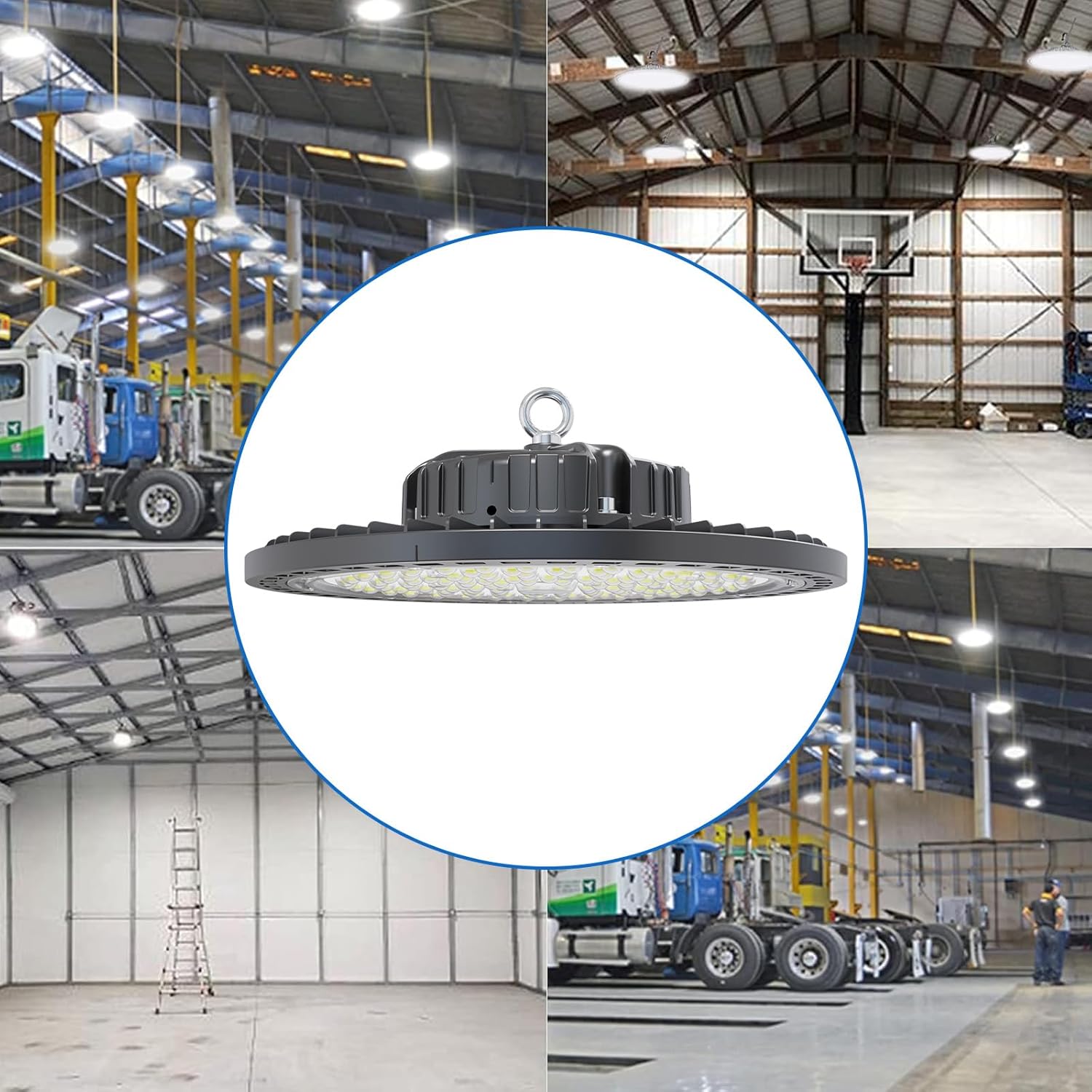 Set of 6 Pack UFO LED High Bay Light 250W, 35000 LM, 5000K with 5ft Power Cord, US Plug, Bright LED Shop Light for Basement Commercial Factory Garage Lighting, IP66 Waterproof, AC110-277V, ETL Listded