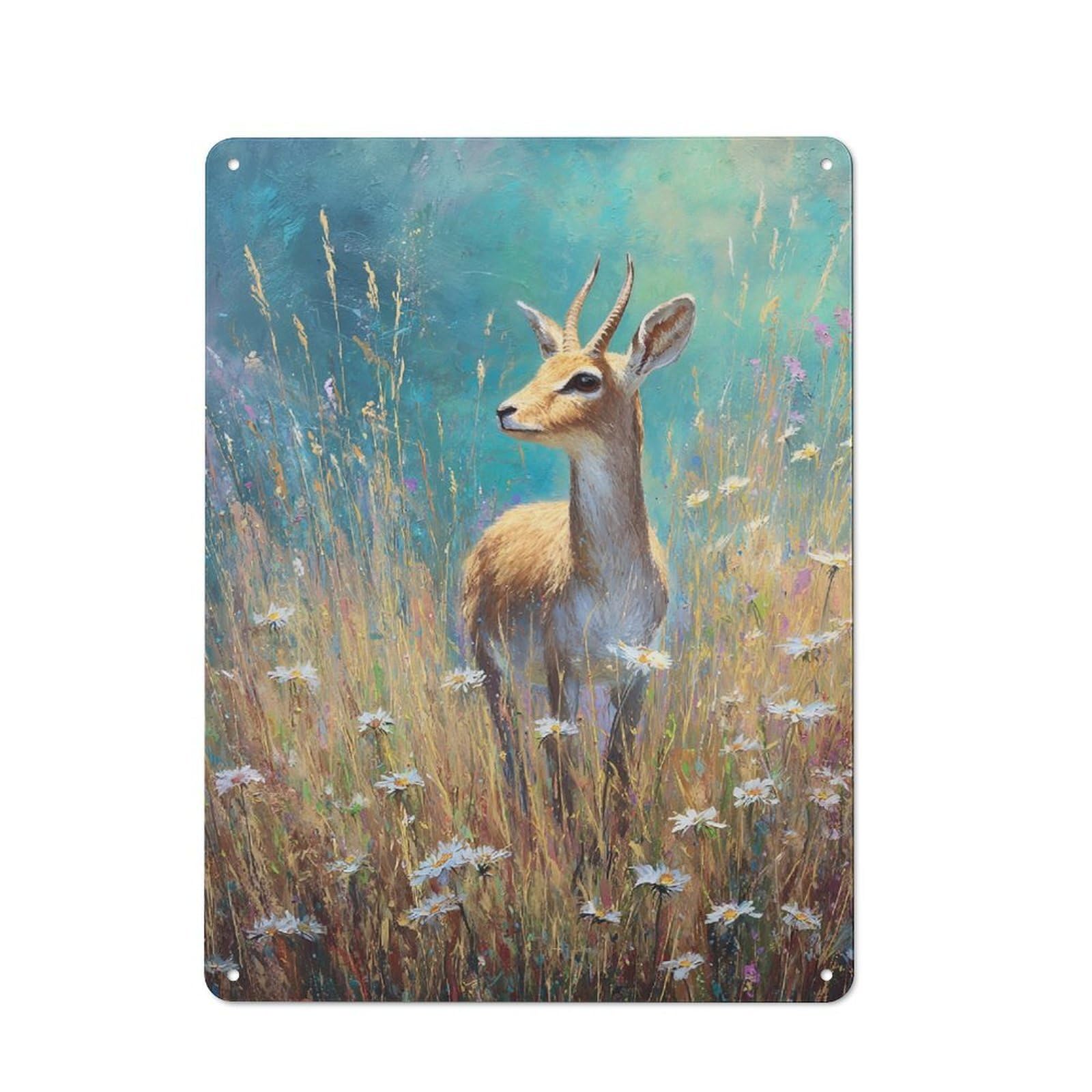 Junmoney Style-11 40X30cm Rustic Tin Sign With Gazelle In A Field Of Daisies For Home Office Or Studio, For Metal Sign Collectors, For Garage And Workshop Walls