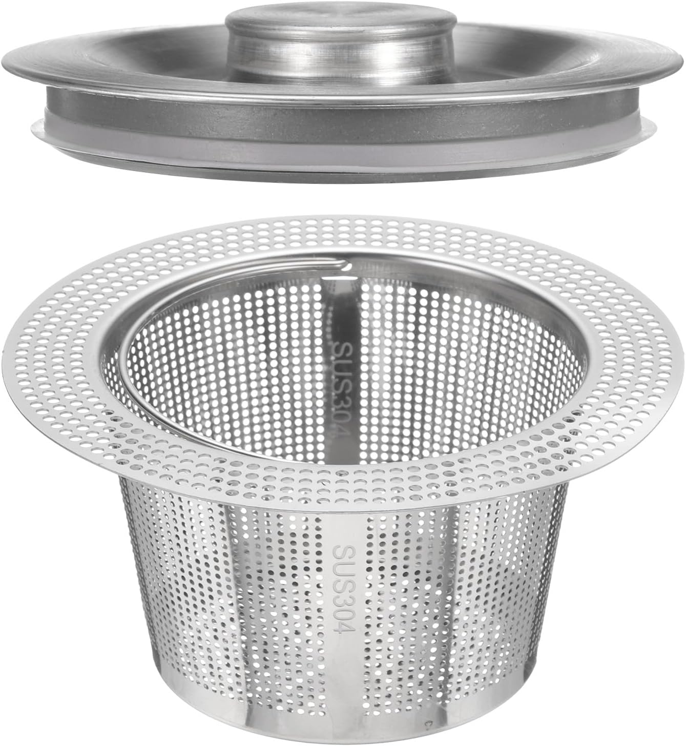 uxcell Kitchen Sink Strainer Stoppers with Handle and Lid Universal Sink Drain Strainer Filter Kit Stainless Steel Cover Plug for Bathroom Kitchen Sink, Silver(3" x 3.3" x 2.2")
