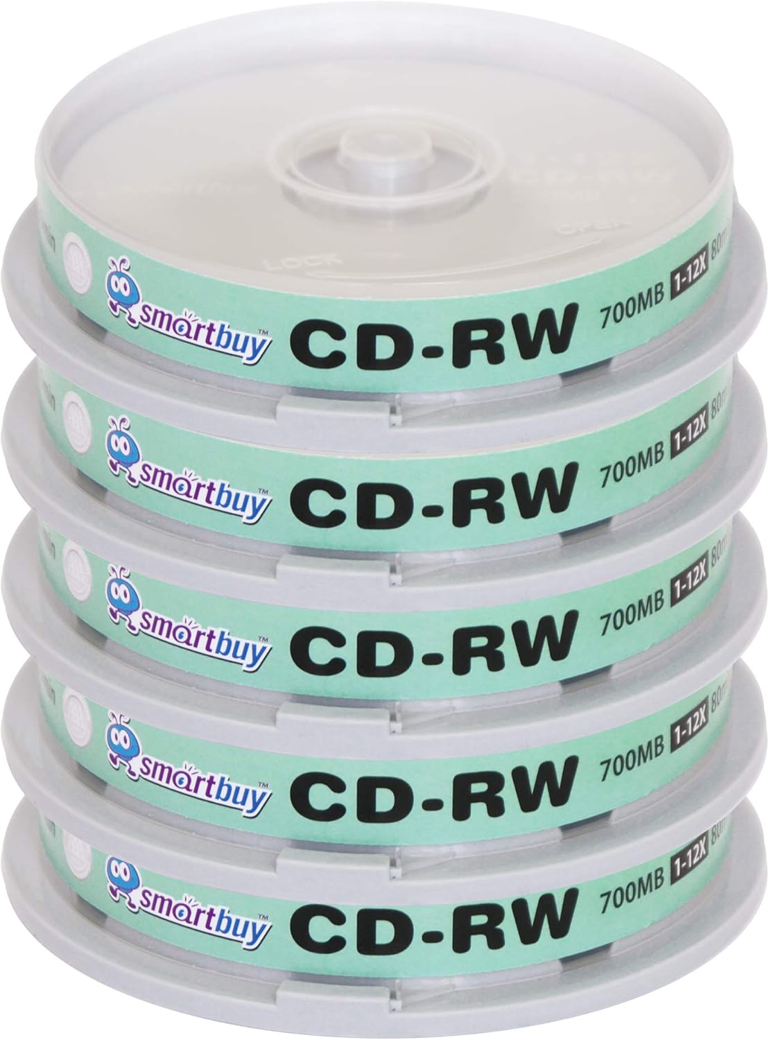50 Pack Smartbuy CD-RW 1-12X 700MB/80Min High Speed Branded Logo Rewritable Blank Data Media Disc