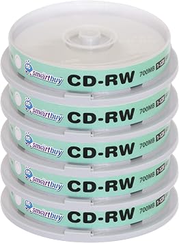 50 Pack Smartbuy CD-RW 1-12X 700MB/80Min High Speed Branded Logo Rewritable Blank Data Media Disc
