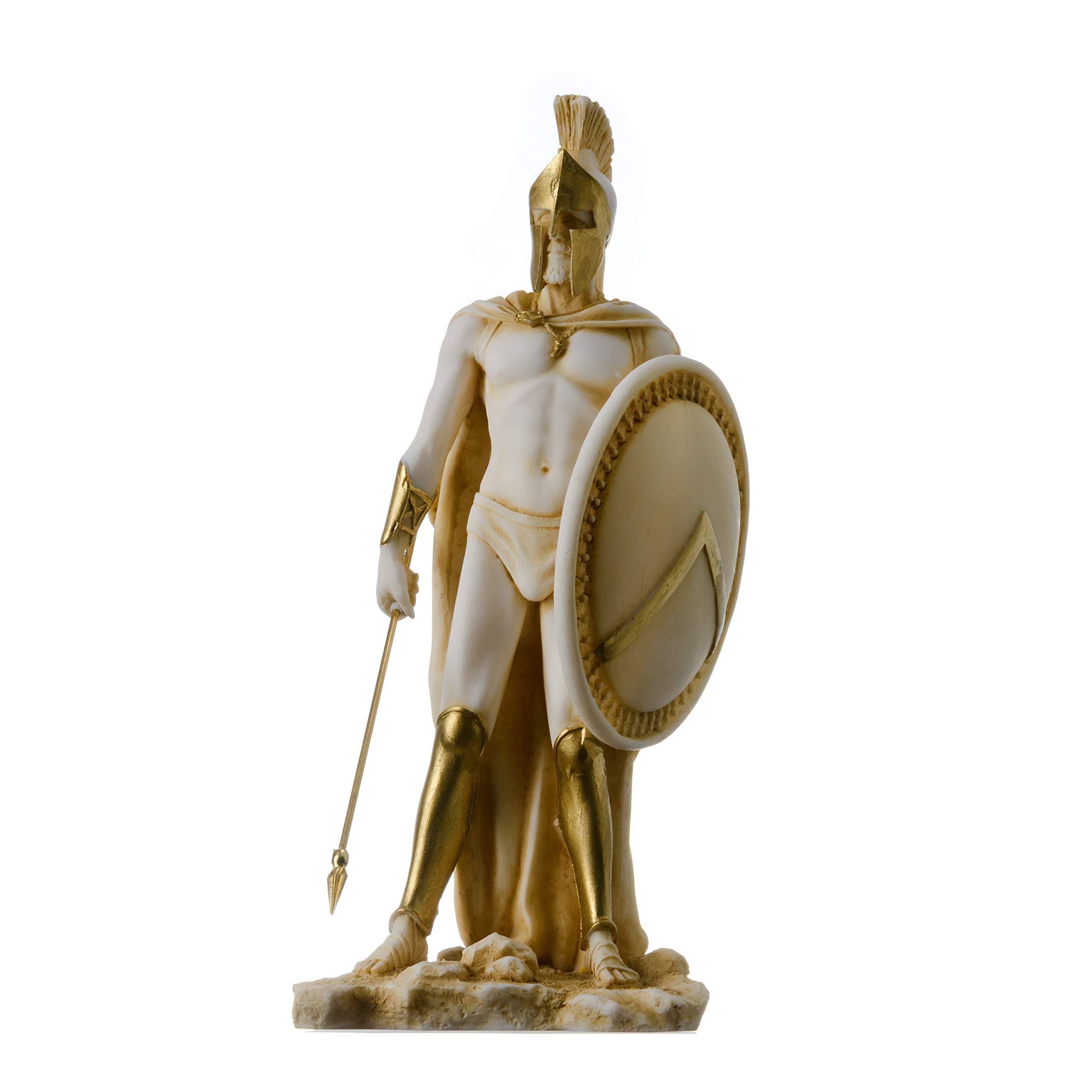 LEONIDAS Statua del re spartano greco scultura figura in alabastro tono oro 23 cm