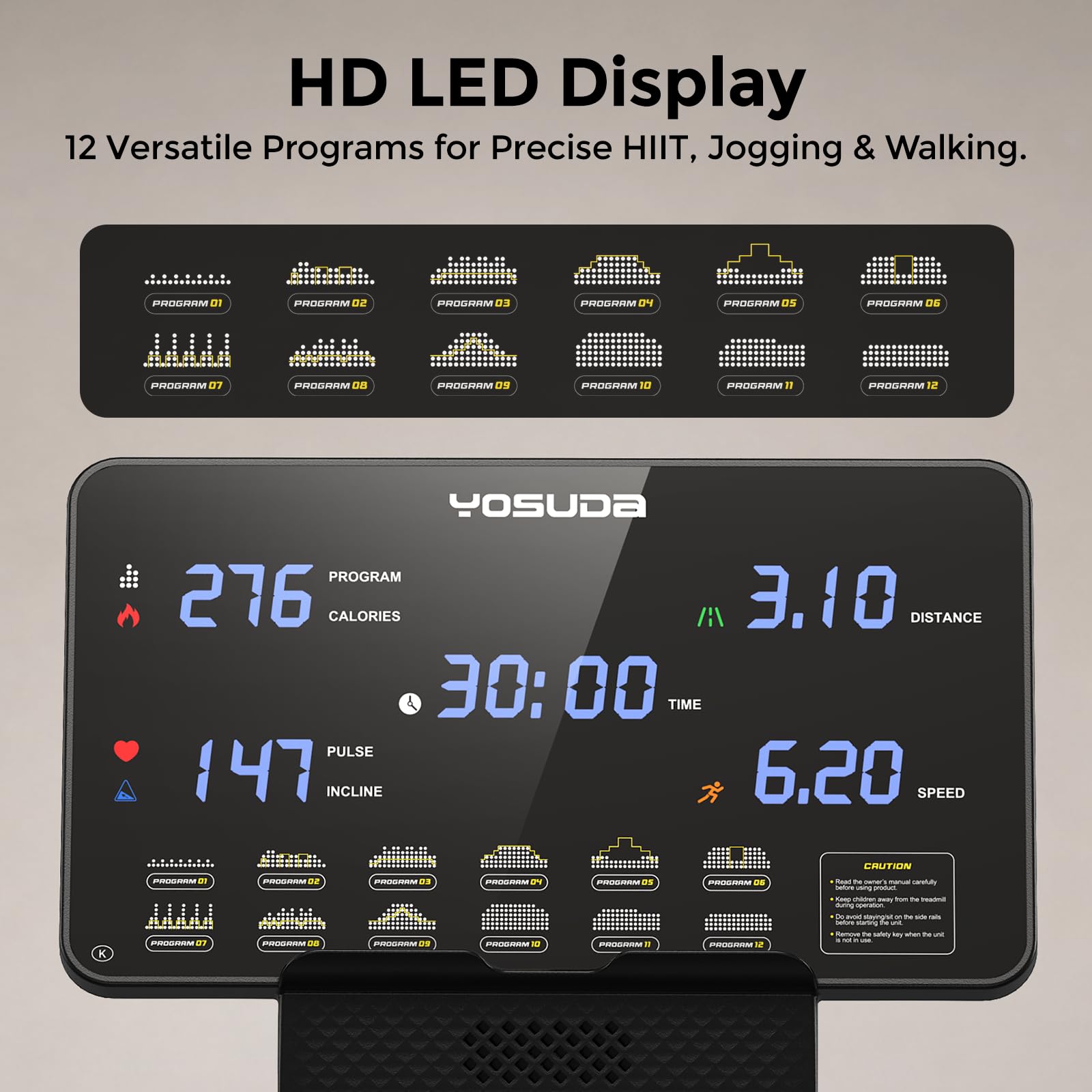 YOSUDA Tapis Roulant Pieghevole Domestico, Inclinazione Automatica 18%, Motore 3,0 HP, Portata Max 172 kg, Compatibile App Bluetooth, Display LED Alta Risoluzione