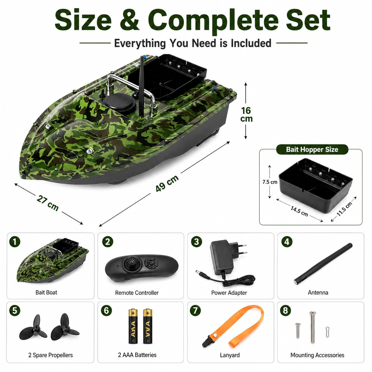 Barca esca telecomando alimentazione barca 5000 mA RC Wireless 2 motori pesca esca alimentatore barca esca barca esca intelligente wireless One Hand Control