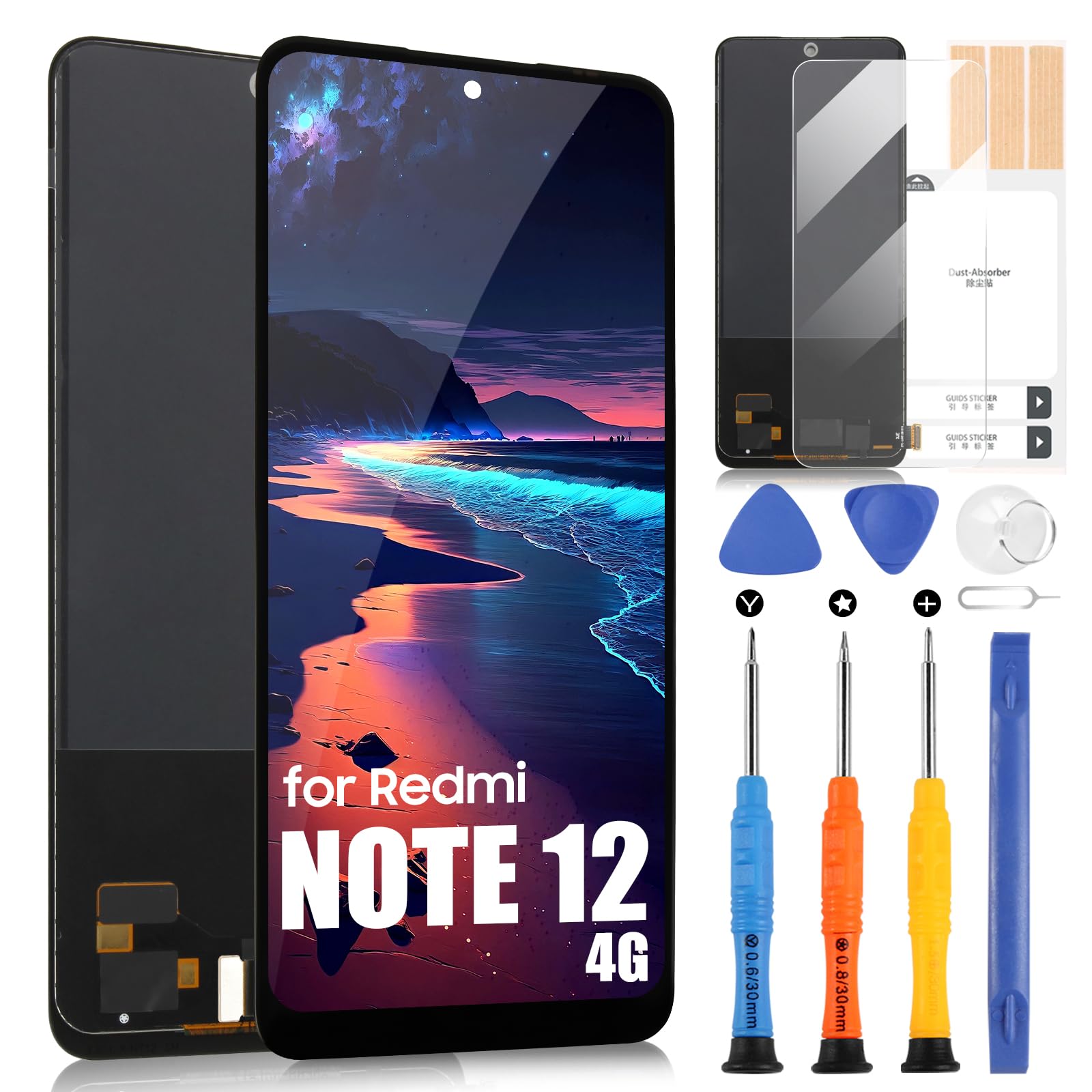 ARSSLY LCD Schermo per Xiaomi Redmi Note 12 4G​, LCD Display per Redmi Note12 4G 23021RAAEG 23021RAA2Y 23027RAD4I 23028RA60L, Display Touch Screen Digitizer Ricambio Assembly + Riparazione Kit (Nero)
