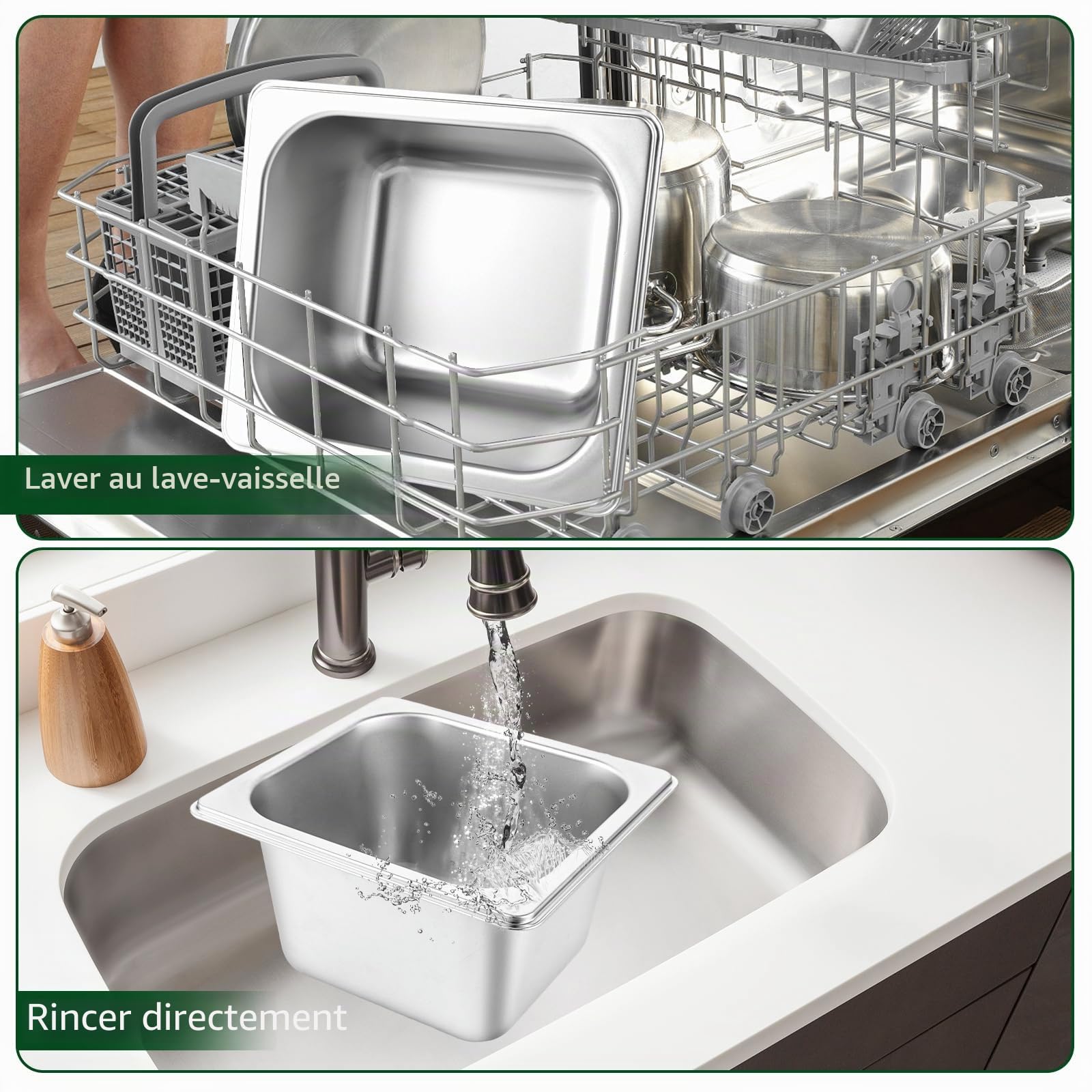 DAJAVE Lot de 4 Conteneurs GN en Acier Inoxydable avec Couvercles, Ensemble de Paniers de Cuisine, Taille 1/9, Profondeur 10 cm
