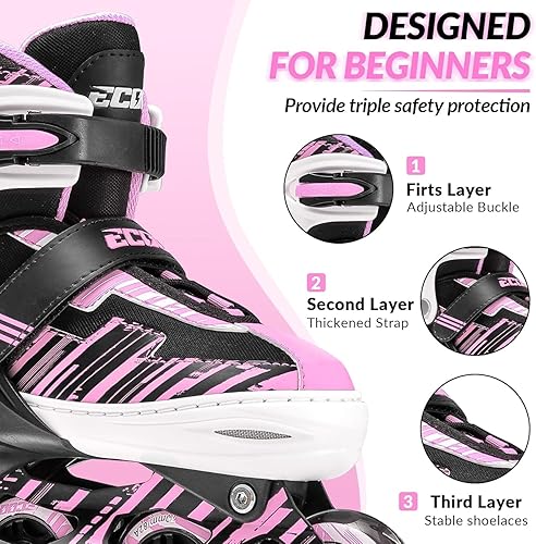 Miniatura 5 de ECOO Patines en línea ajustables para niños y niñas con ruedas iluminadas, cuchillas de rodillo para niños de 4 a 12 años, cuchillas de rodillo para