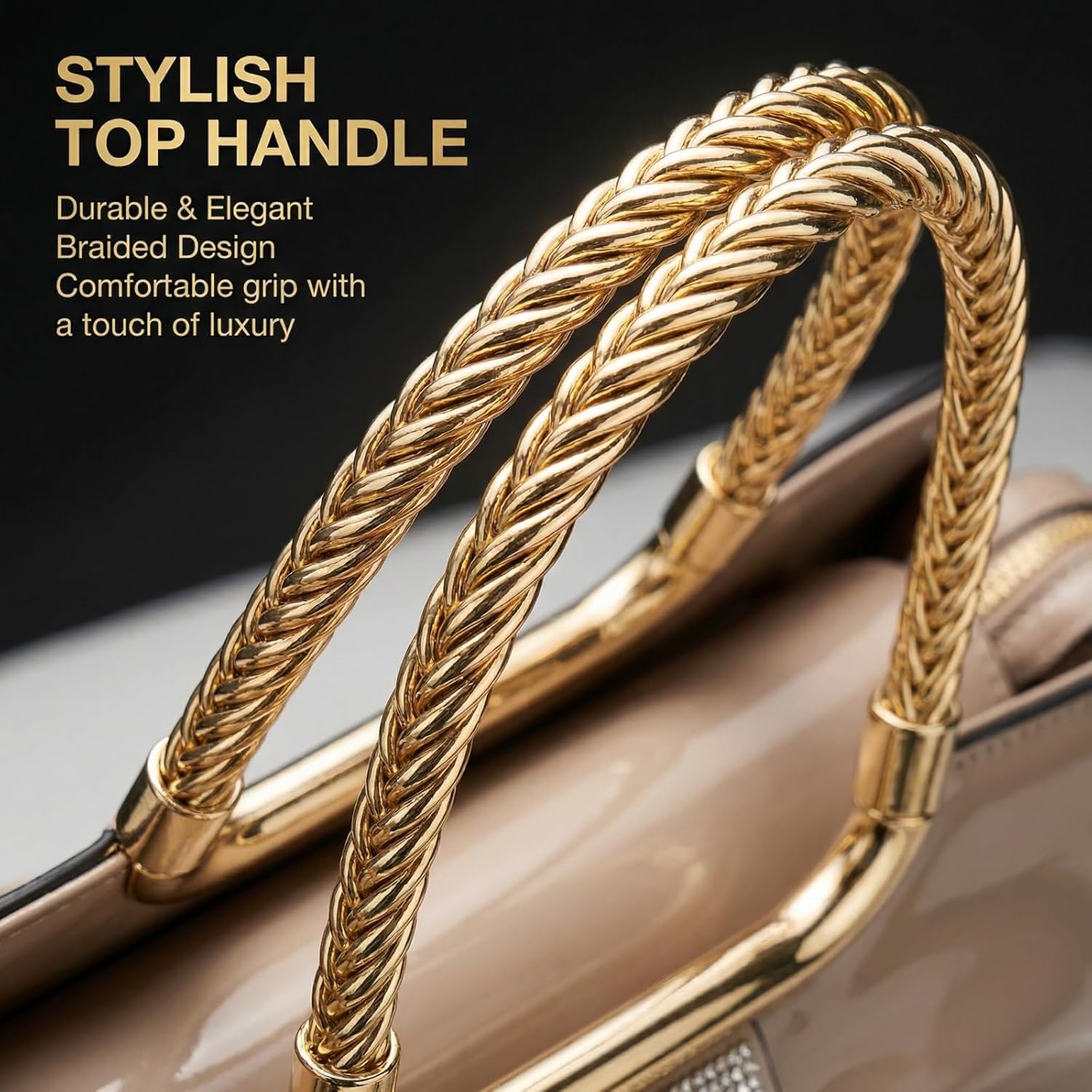 Women’s Glossy Patent Leather Handbag Top Handle Satchel - Medium Structured Shoulder Tote Purse with Adjustable Strap - Image 5