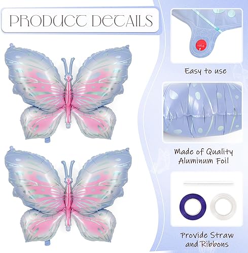 Miniatura 5 de 6 globos de mariposa, globos de Mylar de papel de aluminio de mariposa morada, decoración de mariposa para baby shower para fiestas temáticas de