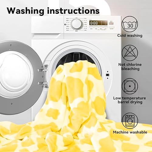 Miniatura 8 de Manta pequeña amarilla para niños, acogedora manta de forro polar con estampado de vaca suave para niños y niñas, regalos de cumpleaños, 40 x 50