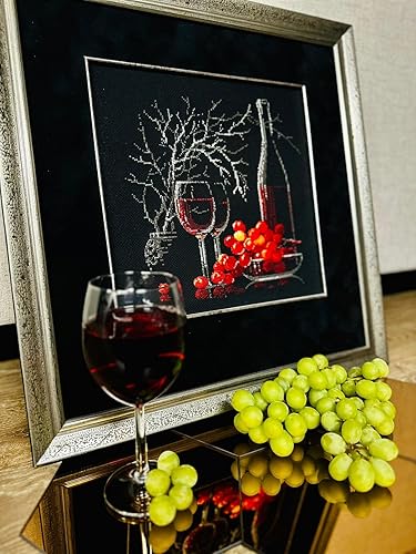 Miniatura 2 de RIOLIS - Bodegón con vino tinto 1239, kits de punto de cruz de 11,81 x 11,81 pulgadas, kits de punto de cruz para principiantes y avanzados, kit de