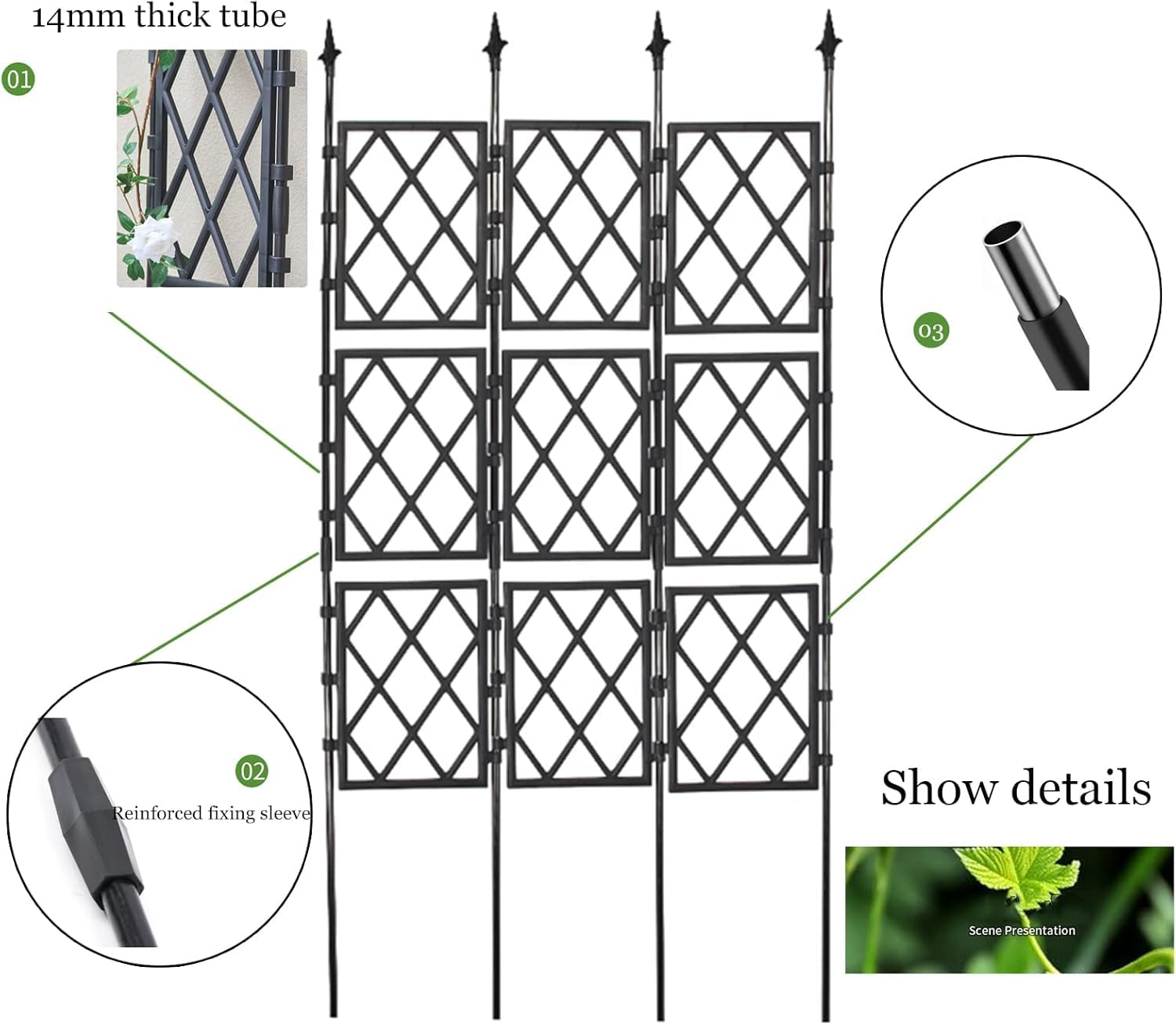 Traliccio da Giardino,impianto Rampicante,Traliccio di Ferro Robusto,Pannello A Griglia per Reticoli Metallici da Giardino All'aperto in Ferro,per Cortile,Piante Rampicanti, 57 * 220cm/22.4 * 86.6in