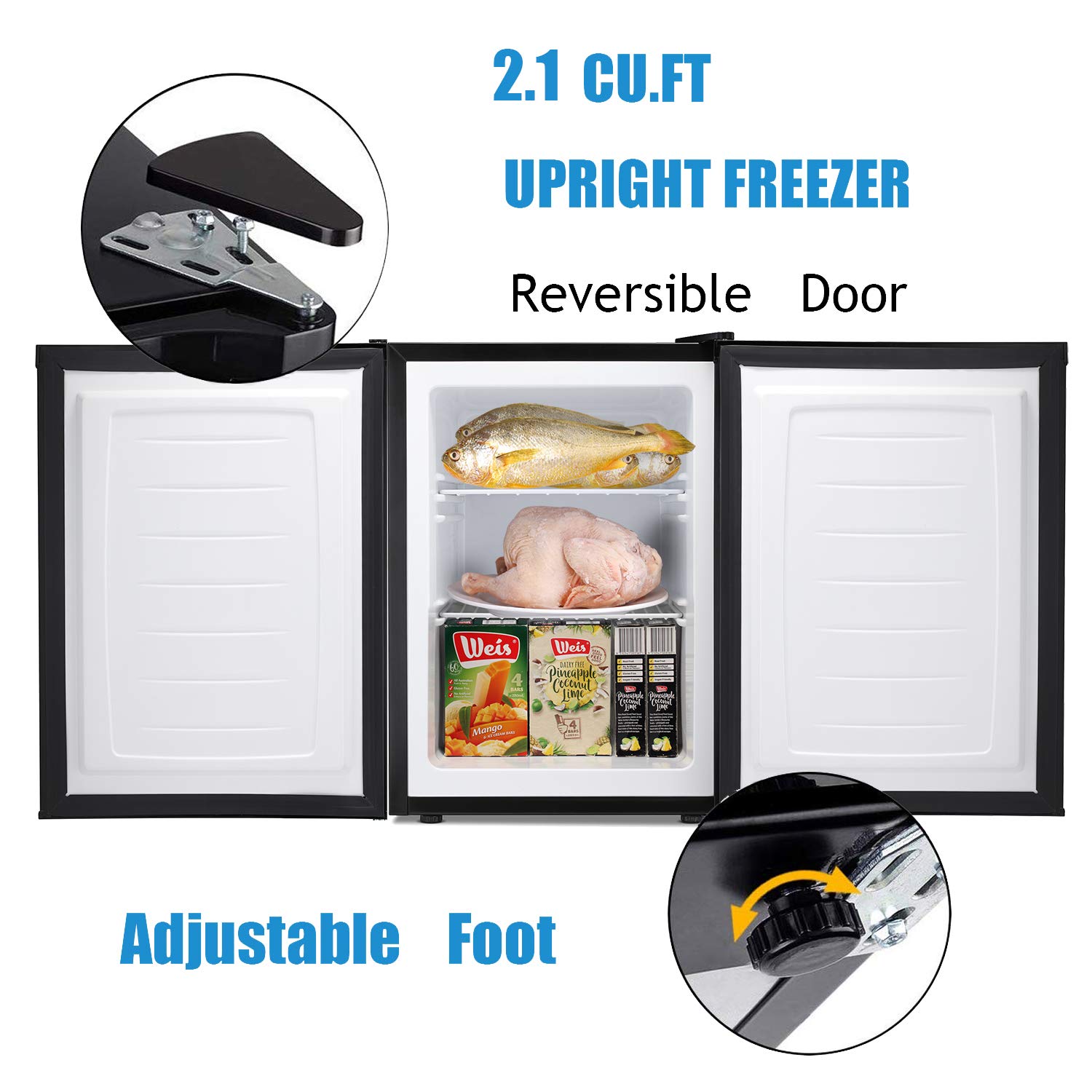 Antarctic Star Upright Freezer 2.1 Cu.ft, Compact Mini Freezer with Reversible Single Door, Temperature Control, Removable Shelves, Small freezer Stainless Steel for Dorms Home Office, Black on Fridge.com