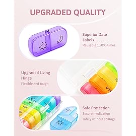 FEATY Weekly Pill Organizer 2 Times a Day with Same-Side Large Opening for Easy Filling & Retrieving, Color Tracking 7 Day AM PM Pill Box with Large BPA Free Pill Case for Vitamins, Fish Oils (Clear)