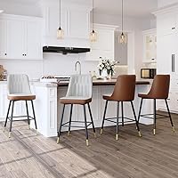 Vista 23 de Juego de 4 Taburetes de Bar, Taburetes de Bar de Altura de Mostrador con Respaldo, Taburetes de Cocina Modernos de Cuero Sintético, Taburete de Bar