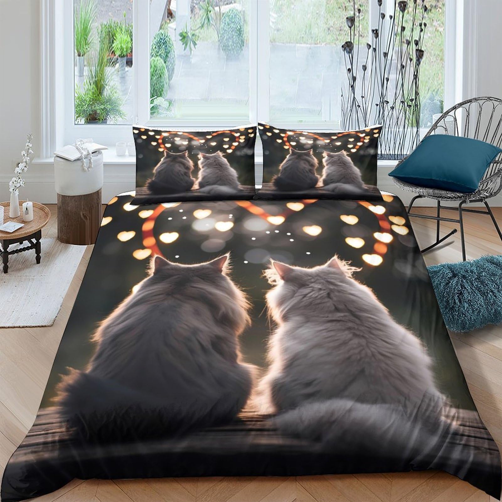 Ctjqhvkz Style-10 3D Printed Romantic Cat Lovers Fitted Sheet Microfiber Soft Bedroom Bed Cover Dorm Decor Mattress Protection Single（135X200cm）
