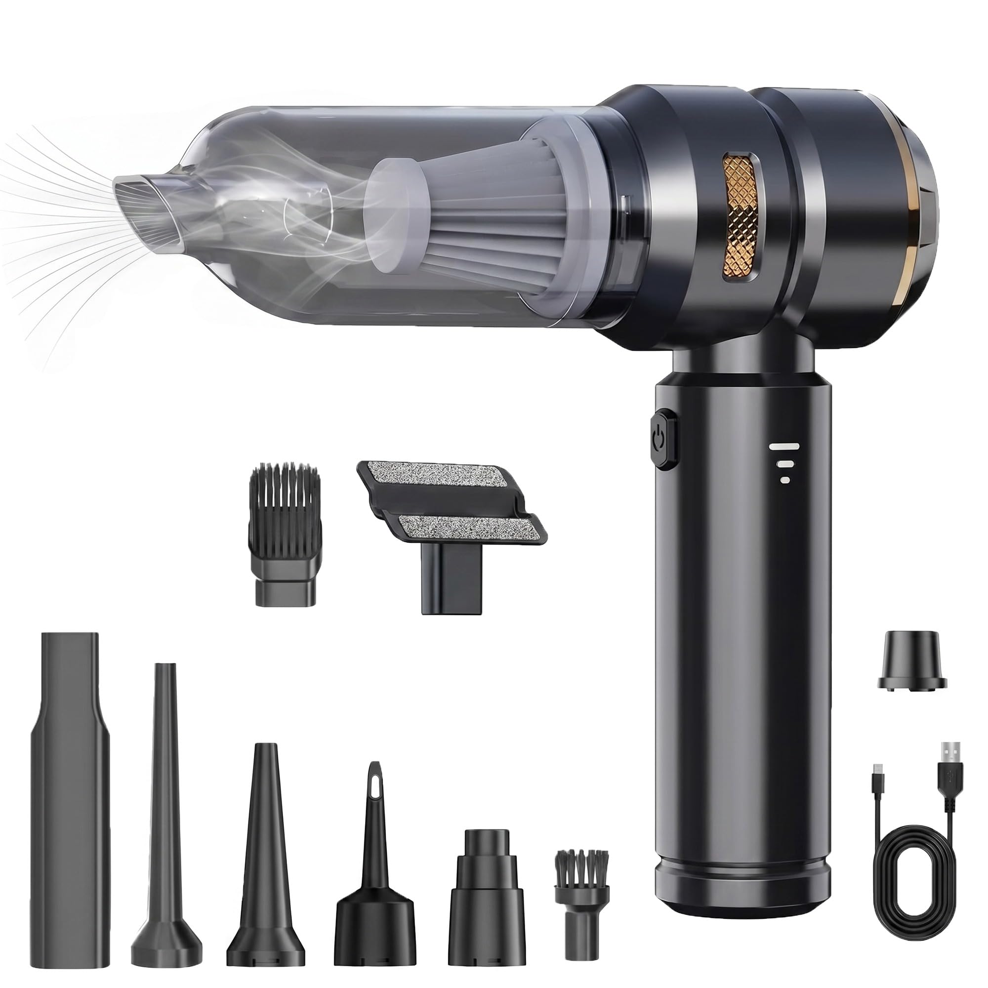 yasyas Cordless Handheld Vacuum Cleaner 17000Pa – 4-in-1 Portable Car Vacuum, Air Blower & Pump, 3 Suction Modes, HEPA Filter, USB Type-C Rechargeable Mini Vacuum Cleaner