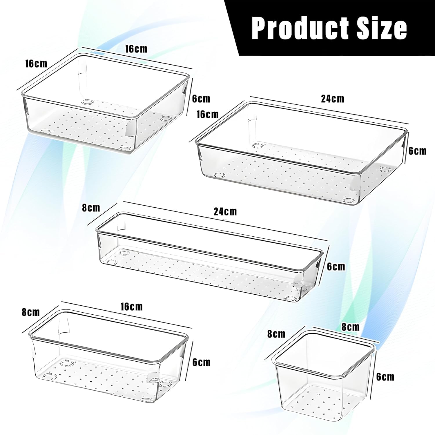 Kuber Industries Set organizer da cucina, set di vassoi organizer per trucchi, vassoio divisorio per cassetto da scrivania, set organizer multiuso, organizer per cancelleria, set da 16 pezzi,