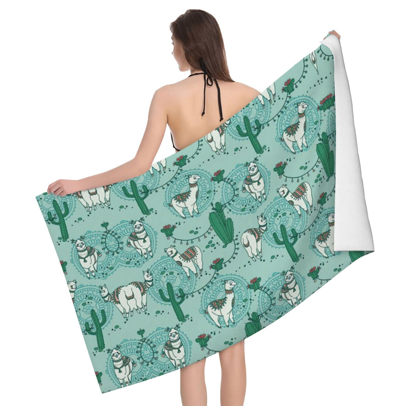 Serviettes de bain en microfibre compacte anti humidité motif alpaga lama vert