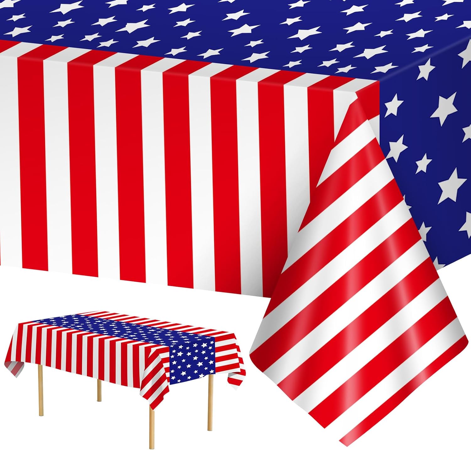 Litmitfu 3 Pcs Patriotic Tablecloth 4th of July Decorations - Disposable Plastic Patriotic Themed Table Cover for July 4th Decoration Memorial Independence Day Party Supplies Table Decor, 108x54 Inch