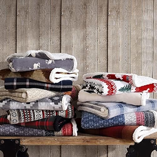 Vista 46 de Eddie Bauer - Manta decorativa de franela de algodón para hogar, ropa de cama reversible de sherpa para todas las estaciones, tartán rojo