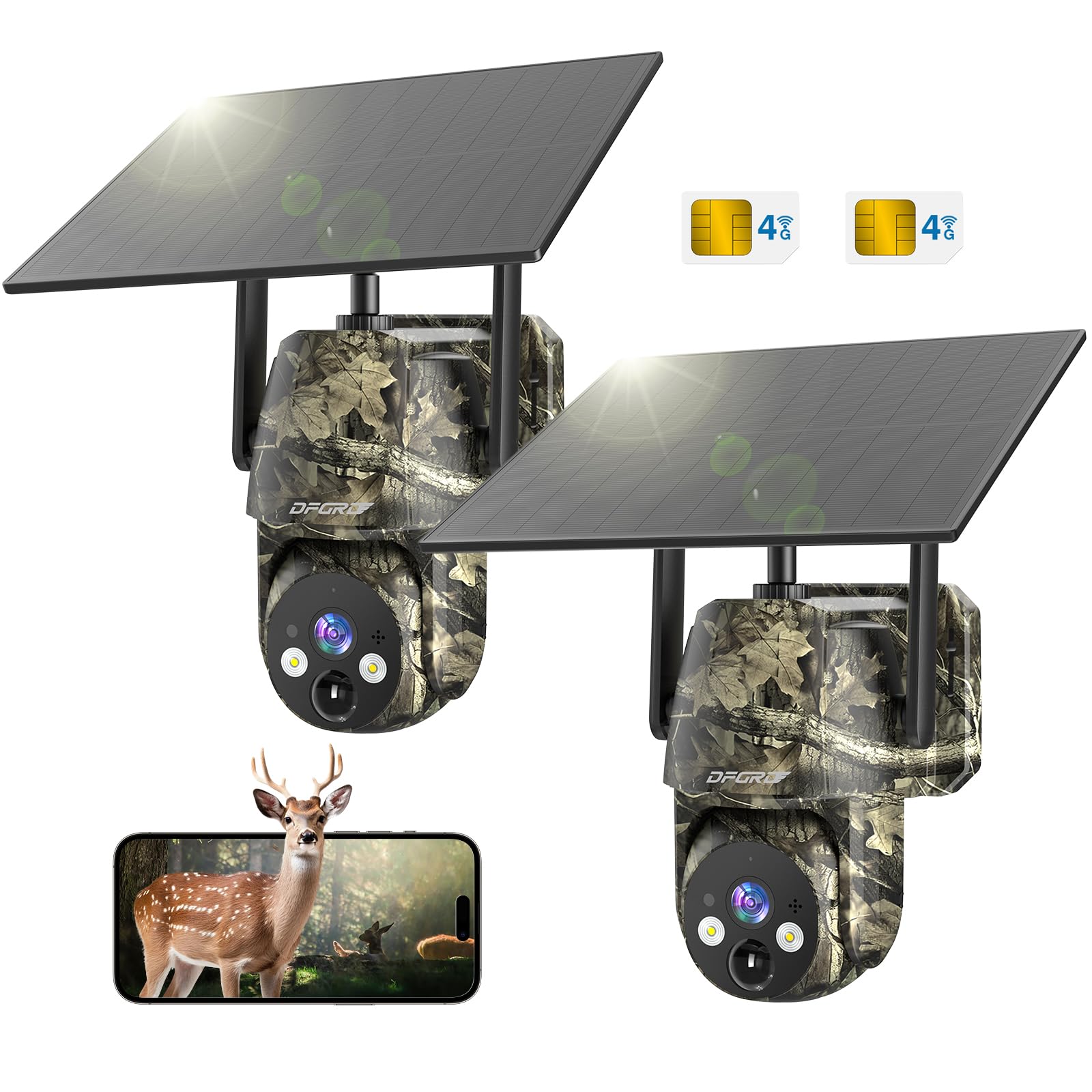 Cámara de Vigilancia Solar 4G LTE Exterior, Sin WiFi, con Tarjeta SIM, 2K PTZ 360°, Batería 10400mAh, PIR, Visión Nocturna Color, Audio Bidireccional, IP66, Pack 2