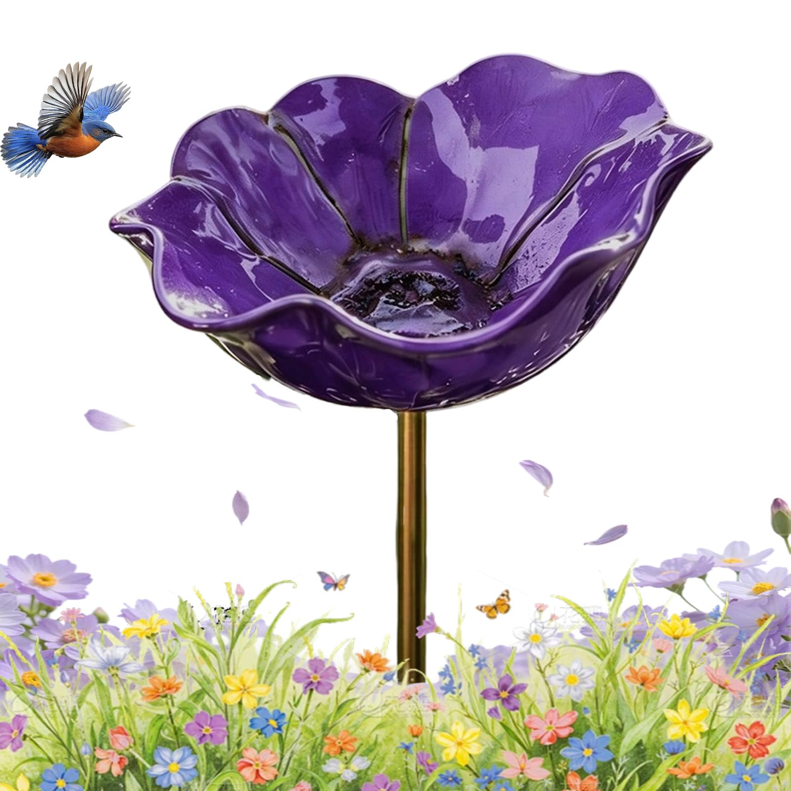 Handmade Metal Flower Garden Stake, 2026 New Metal Flowers For Garden, Poppy Bird Bath, Rustproof Me-tal, Handcrafted Me-tal Flower Art, Perfect For Flowers Beds & Pathways (F,4pcs)