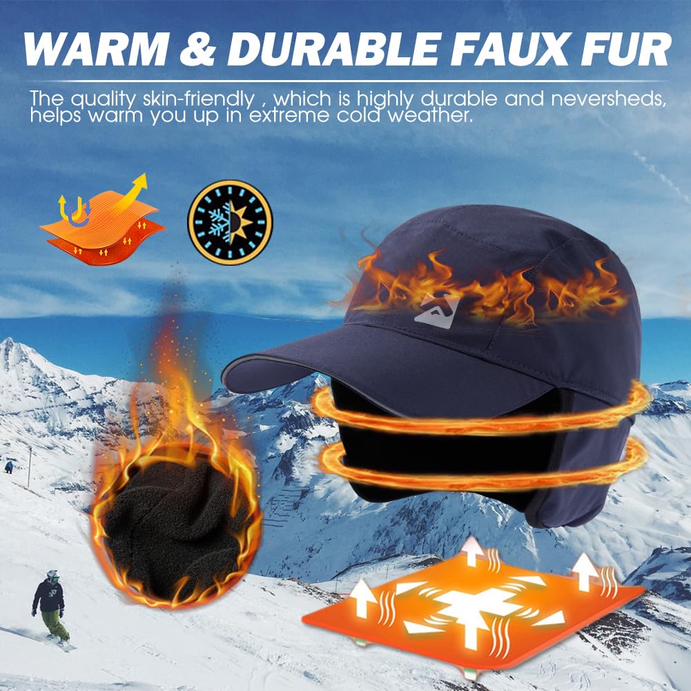 TOP-EX Gorra de béisbol de invierno para hombre, talla XL, XXL, impermeable, de forro polar, con orejeras, para clima frío, cabezas grandes