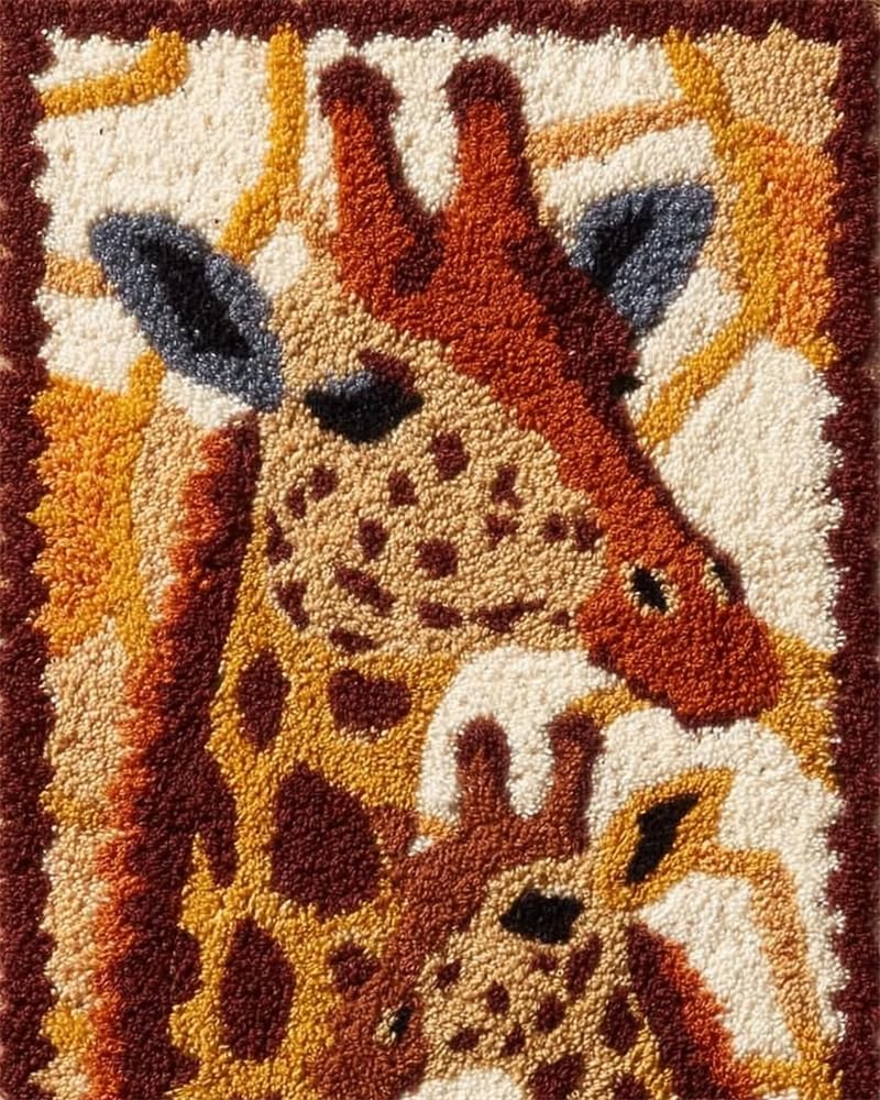 FWRTYCB Latch Hook Rug Kit,Giraffe DIY Latch Hook Colorful Rug Making Kit for Adults,20X15Inch Colorful Cross Stitch Kit Carpet Making Cushion Needlework for Beginners, Home Decor