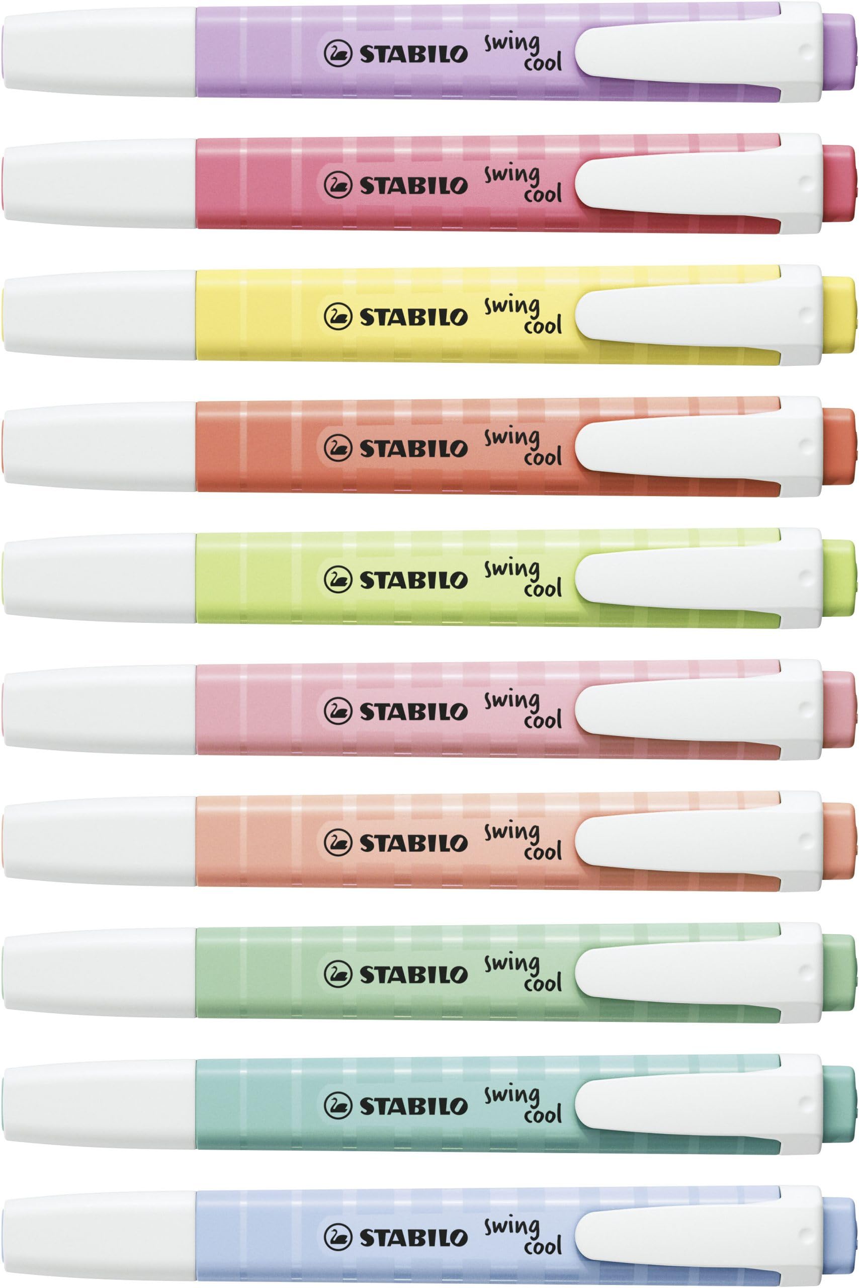 STABILO Evidenziatori swing cool pastello – 5 confezioni da 8 – blu nuvoloso, tocco di turchese, un tocco di menta, rosa fard, Dash of Lime, Mellow Coral Red, Milky Yellow, Lilac Haze