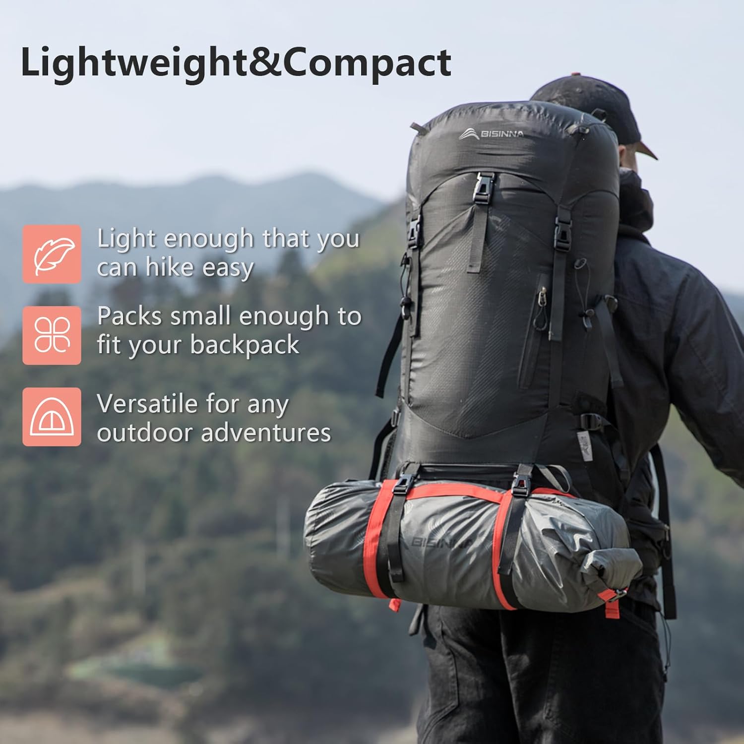 BISINNA Lightweight 3 Season Camping Tent for 2/2.5/3 Person, Waterproof UPF40+ Backpacking Tent with Double Layer Ventilation, Easy Setup for Family Camping, Hiking, Outdoor Adventures