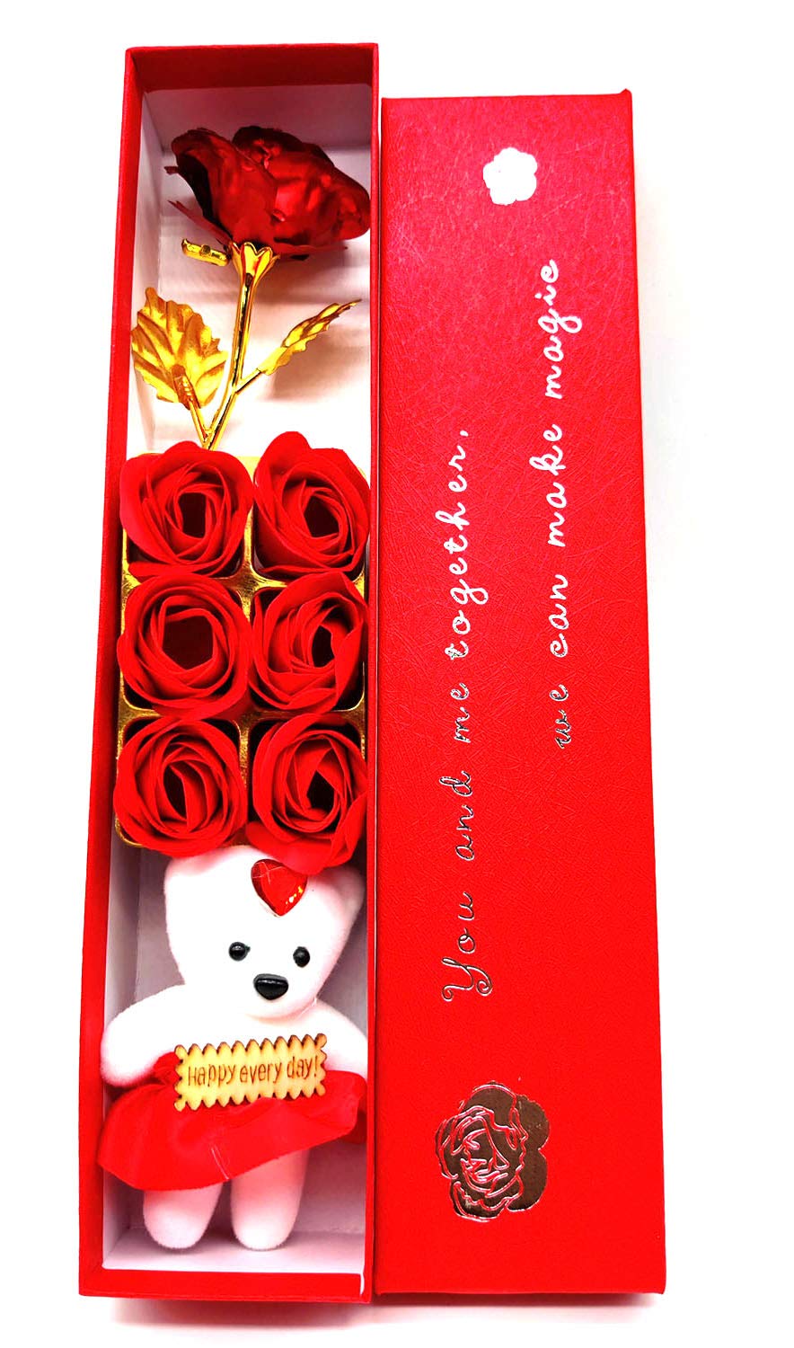 The India Style Artificial Bouquet Rose 3 Red Rose with 1 Teddy Gift Pack, with Tenny Box (Teddy Combo Box)