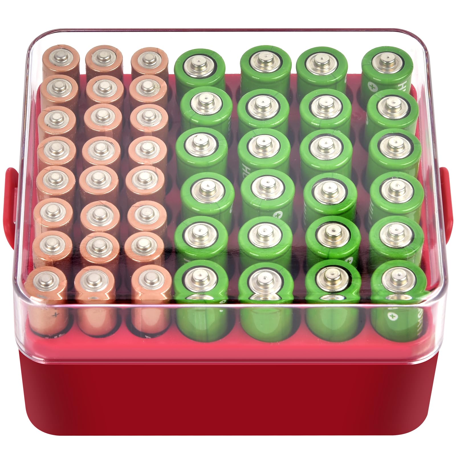 ALCYON clear plastic battery organizer with 48 slots for AA and AAA batteries