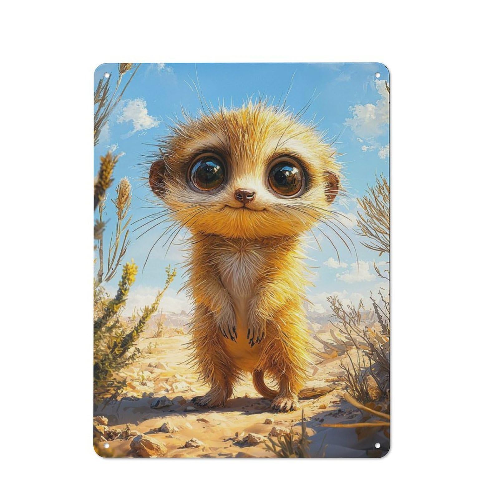 Junmoney Style-19 Cute Meerkat With Big Eyes Urban Metal Wall Decor 40X30cm, Metal Wall Art Sign For Loft, Studio, Office Or Creative Room
