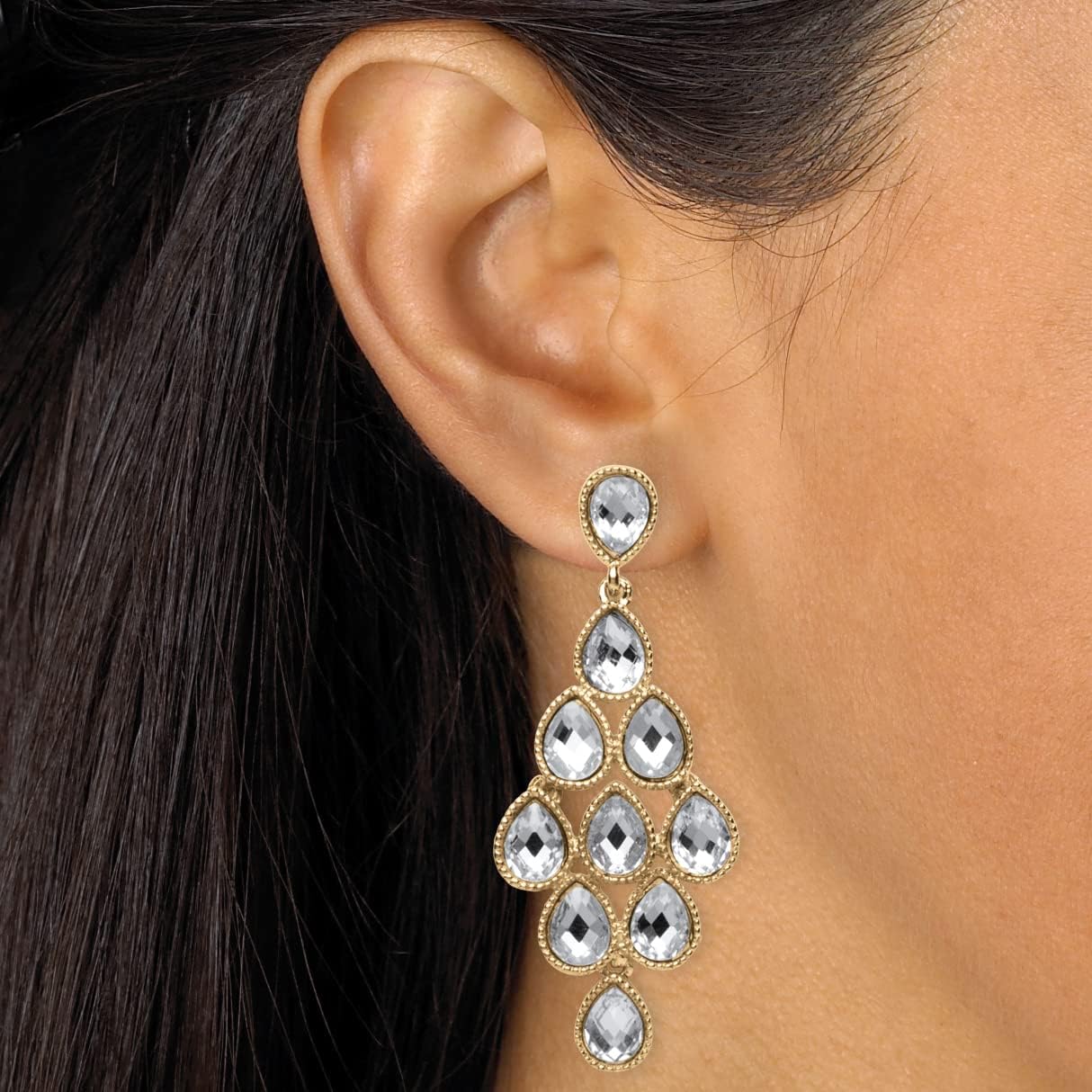 PalmBeach Goldtone Pear Cut Simulated Birthstone Chandelier Earrings (57x25mm) Month 4