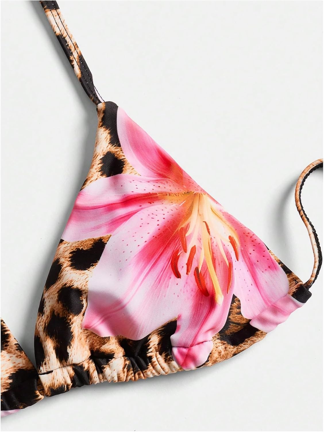 GORGLITTER Women's 2 Pieces Set Leopard Print Halter Triangle Swimsuit Floral Tie Side Bikini Set