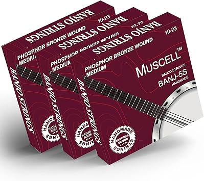 MUSCELL Banjo Strings, Handmade Phosphor Bronze 5-String Banjo Strings Ball End - 3 Packs Medium 10-23 BANJ-5S