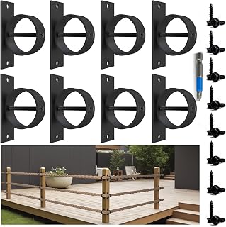 8 Packs 2inch Black Rope Support Holder with Cross Screw Securing Rope Drop Ring Brackets Stainless Steel Decorative for Hemp Rope Fencing Stair Deck Railing Ceiling Hook