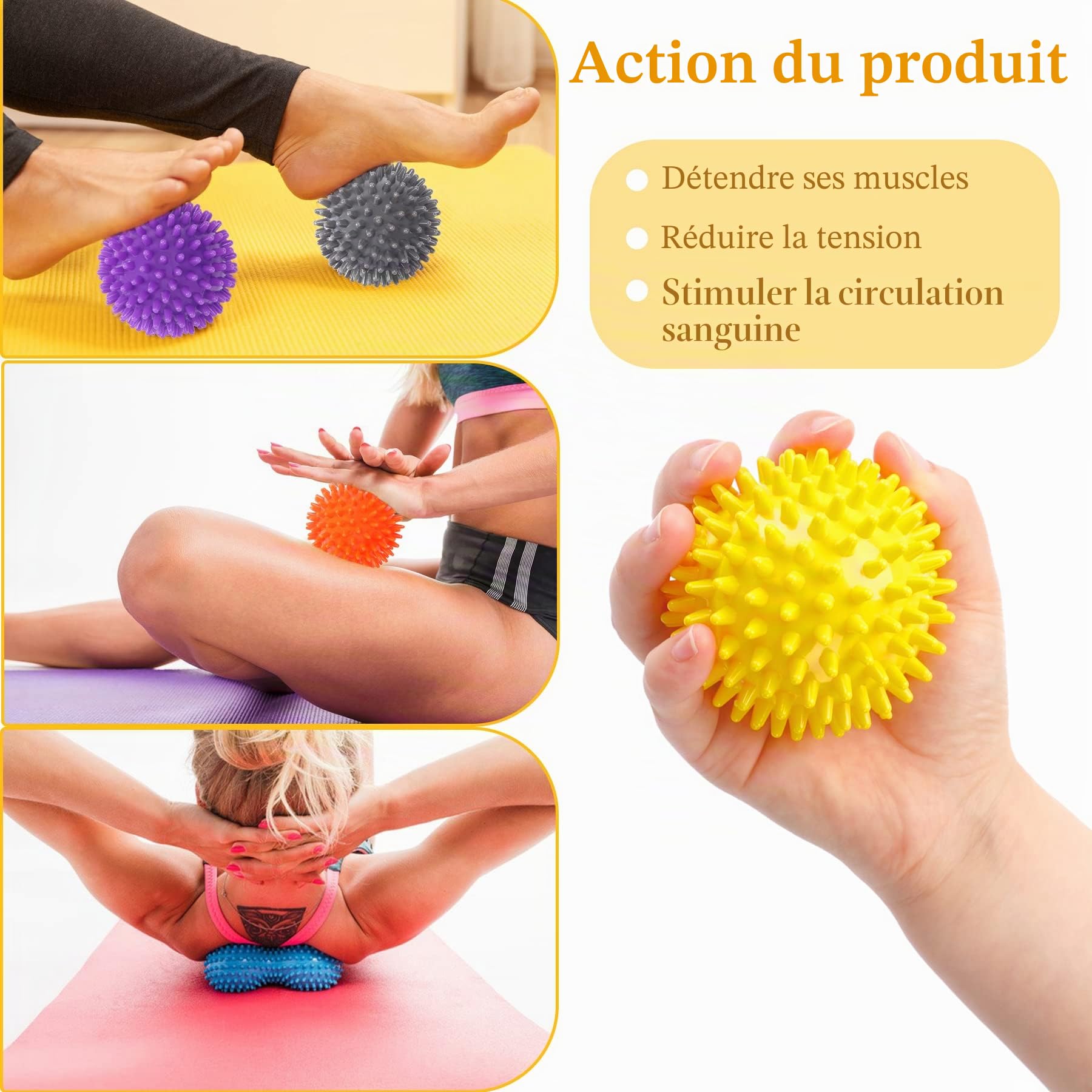 SANNIX Balles de Massage Lot de 6 Balles à Picots Anti-stress Réflexologie Massage de Trigger Point pour le dos Jambes Pieds Mains