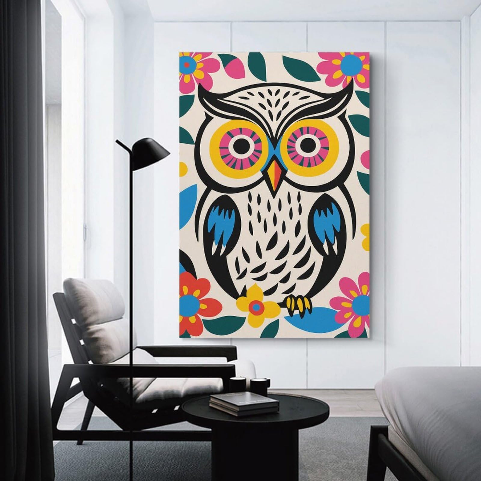 Junmoney Funny Bohemian Owl Canvas Wall Picture 24x36inch(60x90cm), for Picture Wall Styling in Lounge Or Bedroom, Decorative Artwork with Flexible Styling