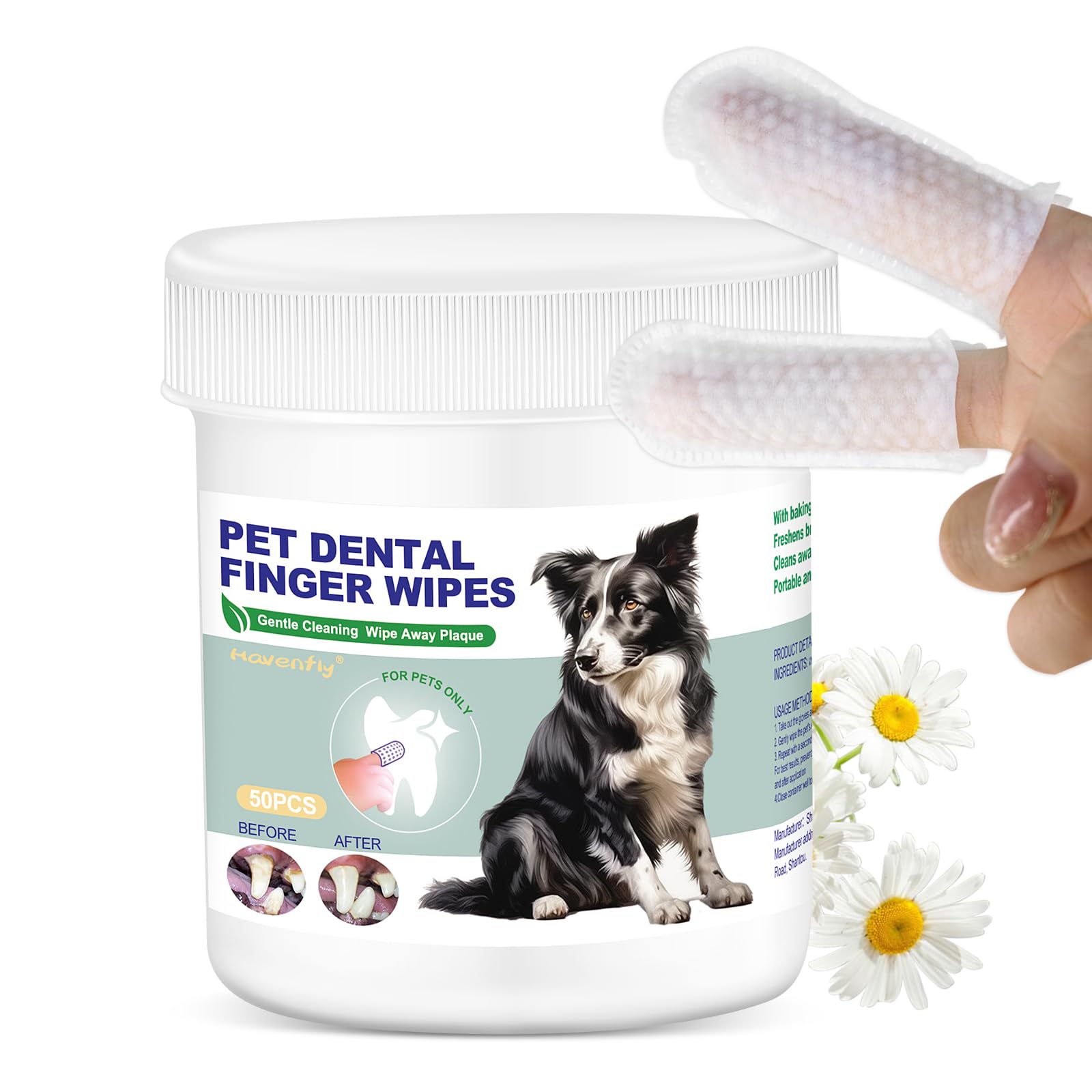 Pet Teeth Cleaning Wipes for Dogs and Cats, Dog Dental Wipes for Reducing Plaque and Freshening Breath, Disposable Gentle Cleaning and Gum Care Pet Wipes