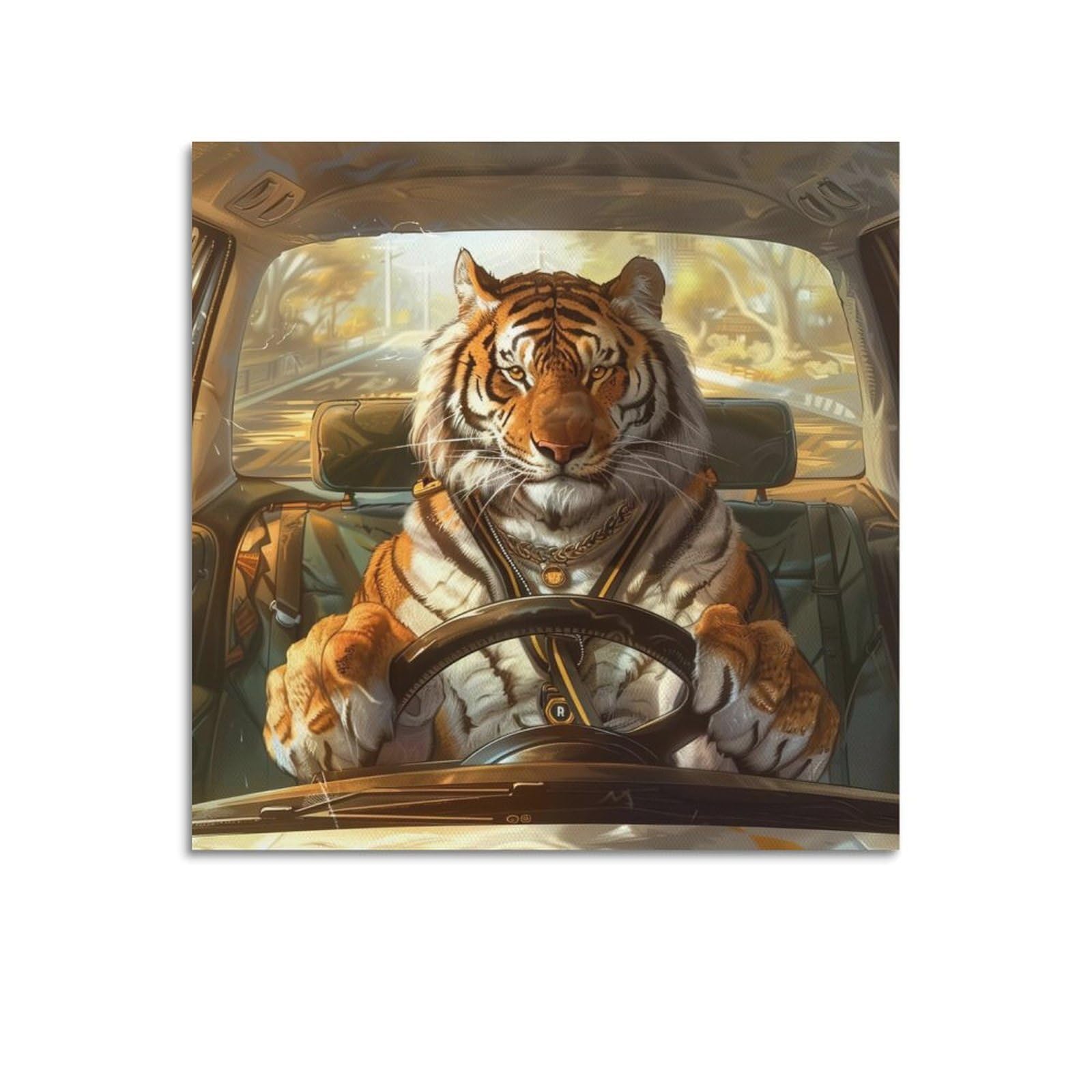 JTLFXY Animal Artwork Poster The Tiger's in The Car Poster Decorative Painting Canvas Wall Posters And Art Picture Print Modern Family Bedroom Decor Posters 12x12inch(30x30cm)