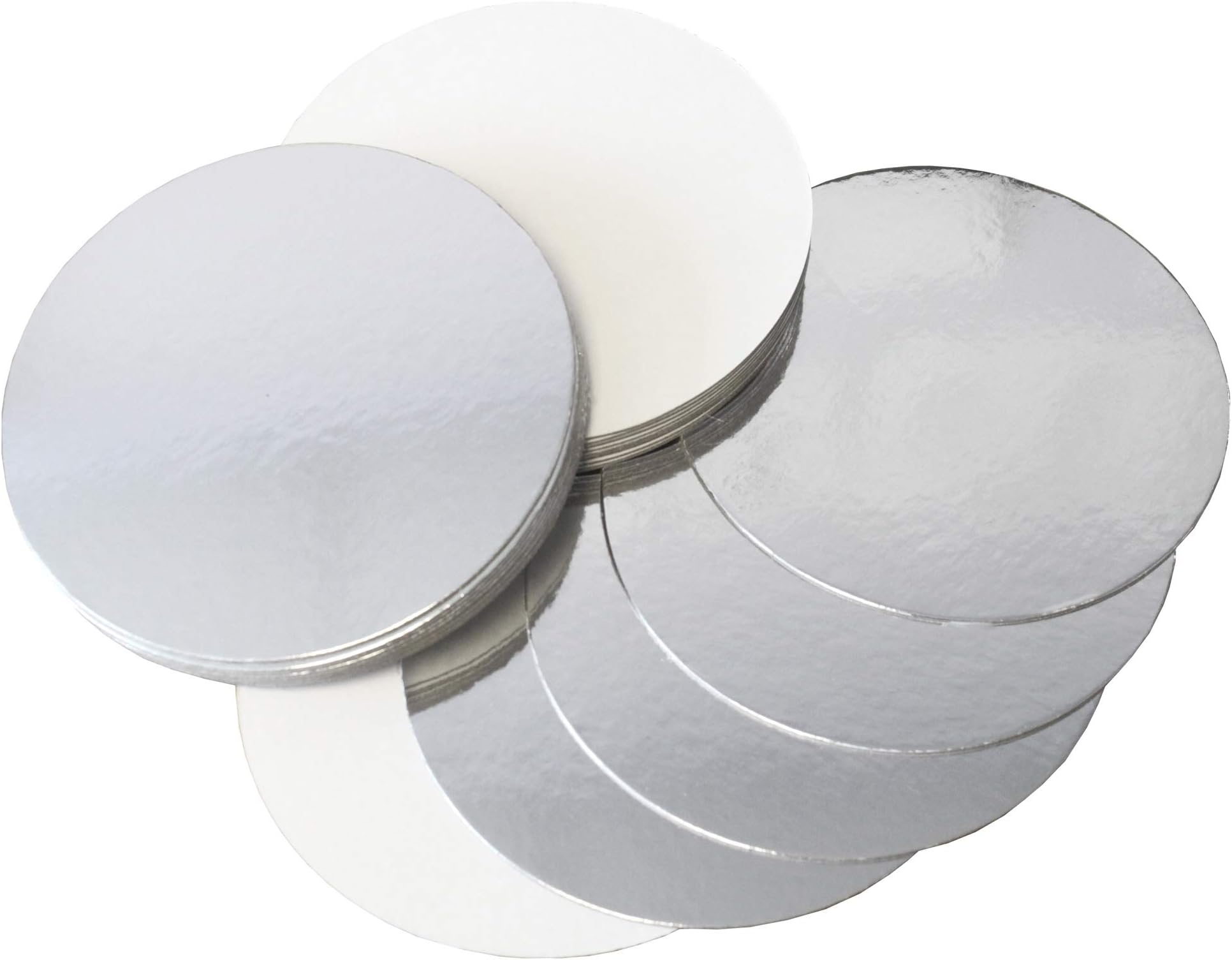 Silver & White Reversible Cut Edge Cake Cards - 1.5mm Thick - 3", 4", 5", 6", 7", 8", 9", 10", 11" & 12" - Multiple Pack Sizes (1, 8" / 20cm)