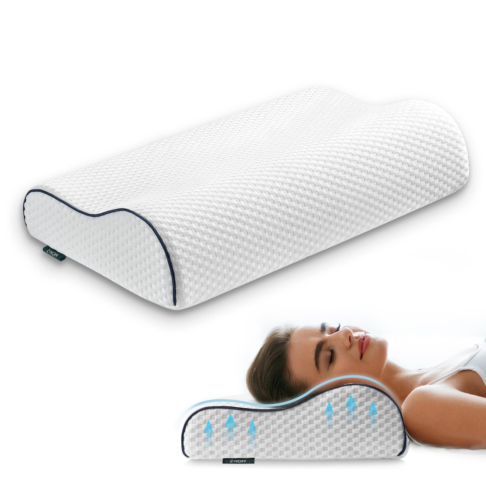 Z-hom Almohada de espuma viscoelástica, 59 x 39 x 10/12 cm, almohadas cómodas para el dolor de cuello y hombros, almohada ortopédica ergonómica, almohada de apoyo para el cuello, almohada cervical
