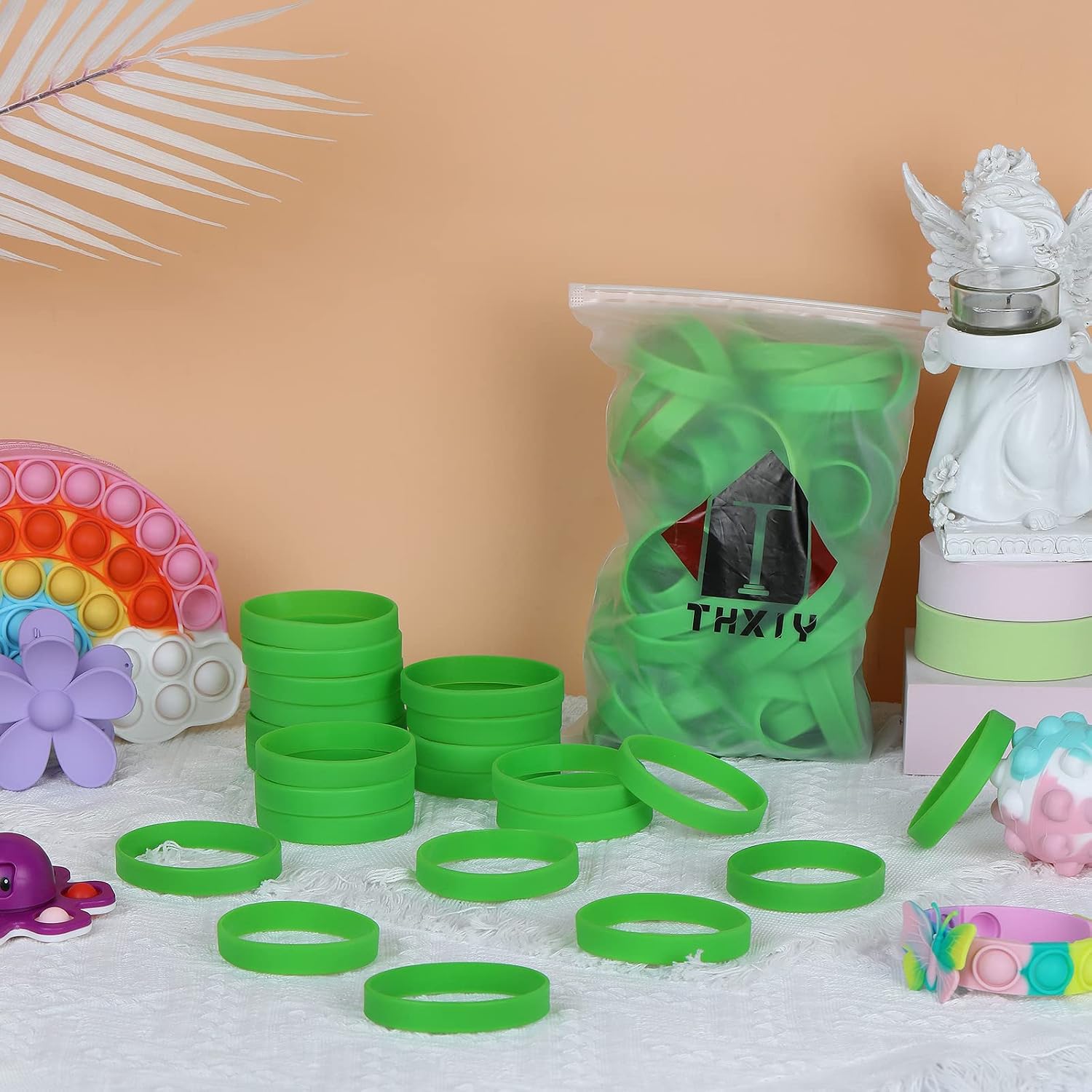 100PCS Silicone Wristbands for Kids Teens, Kids Blank Silicone Wristbands Elastic Bracelets Rubber Bracelet Wrist bands bulk Party Teacher Supplies Boys Gilrs Education Activities image 4