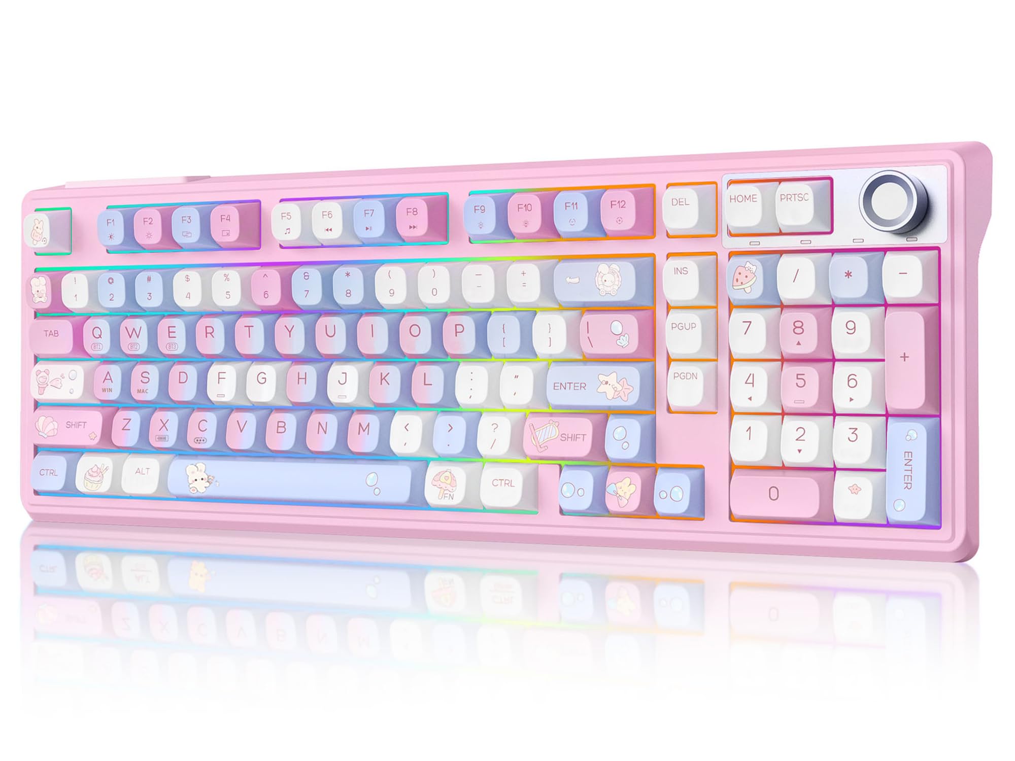 Creamy Keyboard with Number Pad Wireless Mechanical Keyboard with Knob Pink