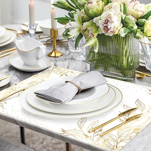 Miniatura 10 de Paquete de 50 manteles individuales desechables de mármol, de 11 x 17 pulgadas, manteles individuales de papel decorativo para cumpleaños, bodas,