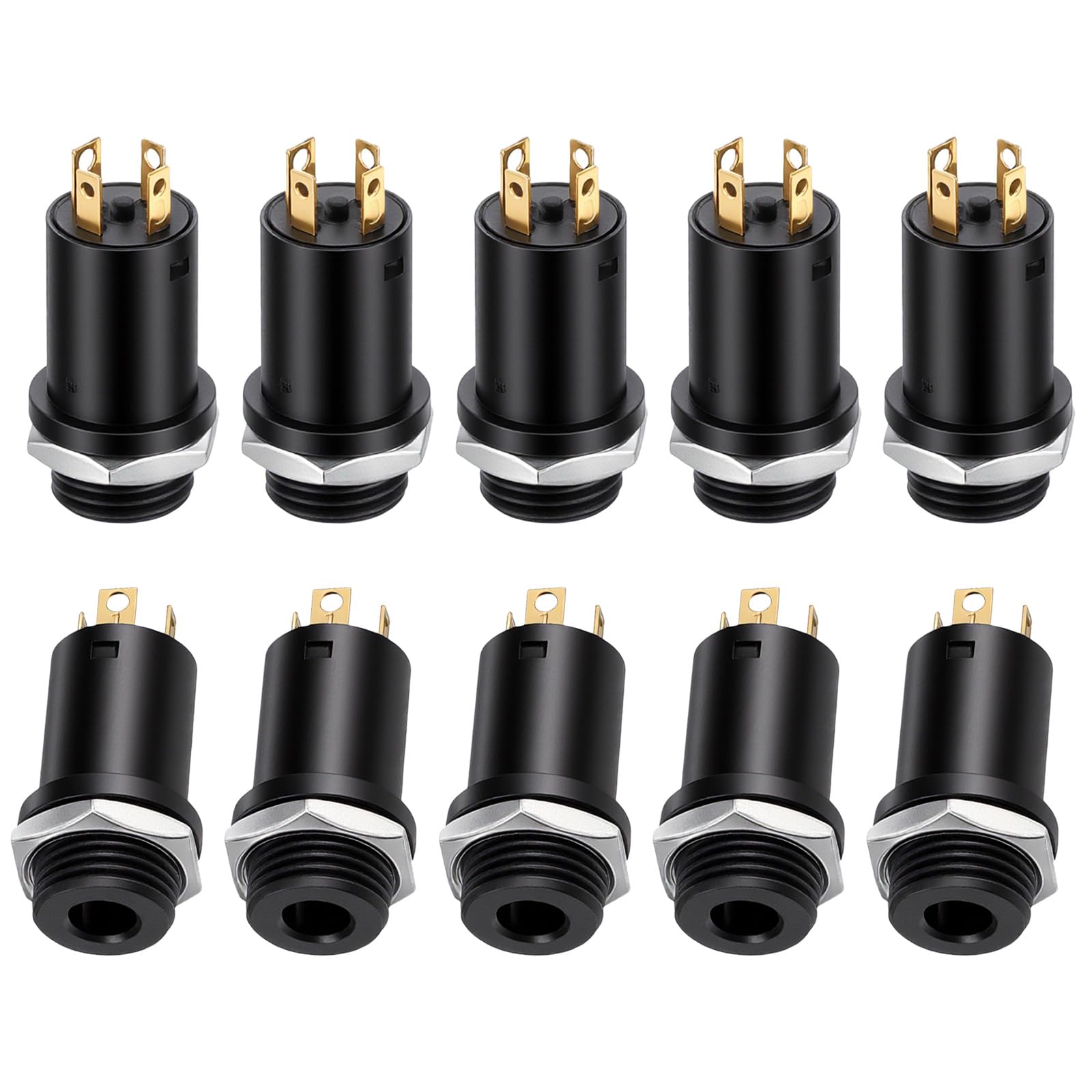 Photo 1 of 10Pcs 3.5mm Audio Jack, Mini Stereo Female Jack Socket Plug with Nut, Stereo Panel Mount Jack Headphone-Jack Connector, Black (Plastic+Brass)