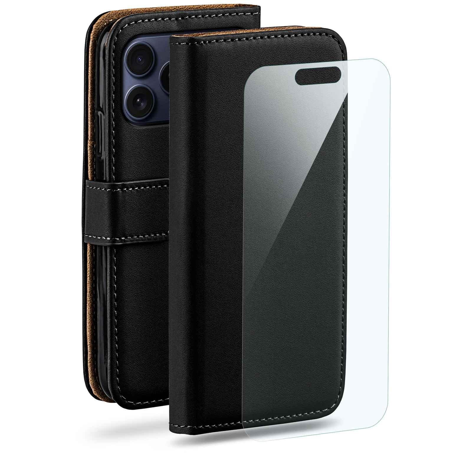 moex Set 4 in 1 per iPhone 17 Pro Max con 3 pellicole protettive, scomparto per carte di credito, custodia a libro e pellicola FlexProtect, protezione completa a 360°, colore nero