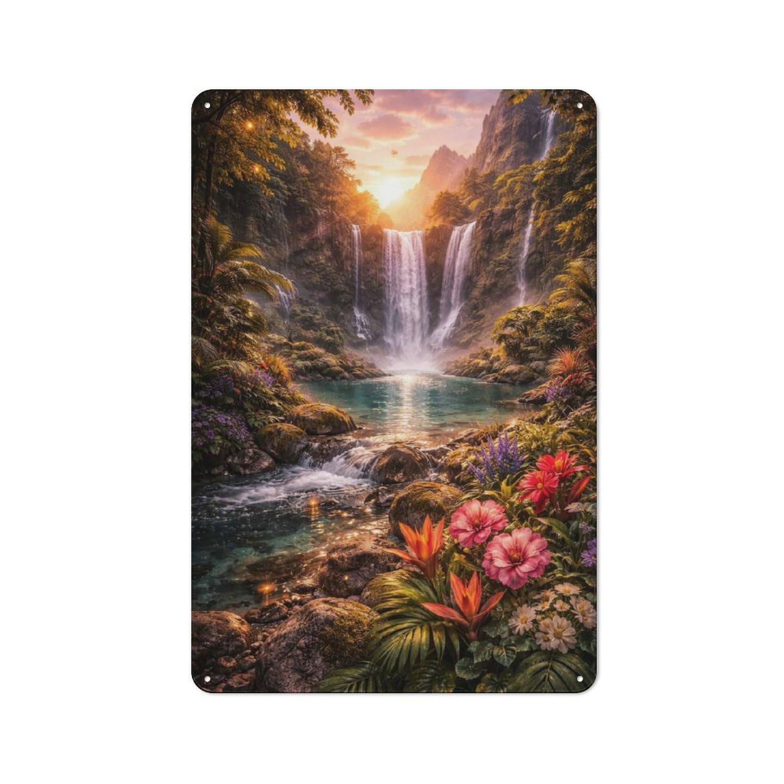 Junmoney Style-6 Enchanting Waterfall Paradise Metal Wall Plaque 30X20cm, Vintage Nostalgic Wall Art For Bedroom, Office, Home Bar Or Dining Room